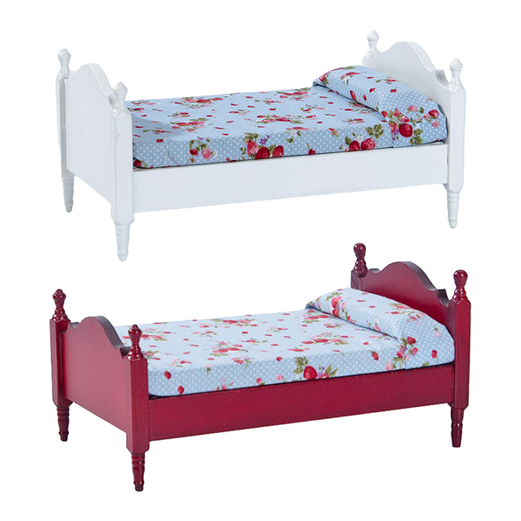 1/12 Miniature Dollhouse Bed Dollhouse Furniture Kids Toys Mini Baby Bed Set Miniature