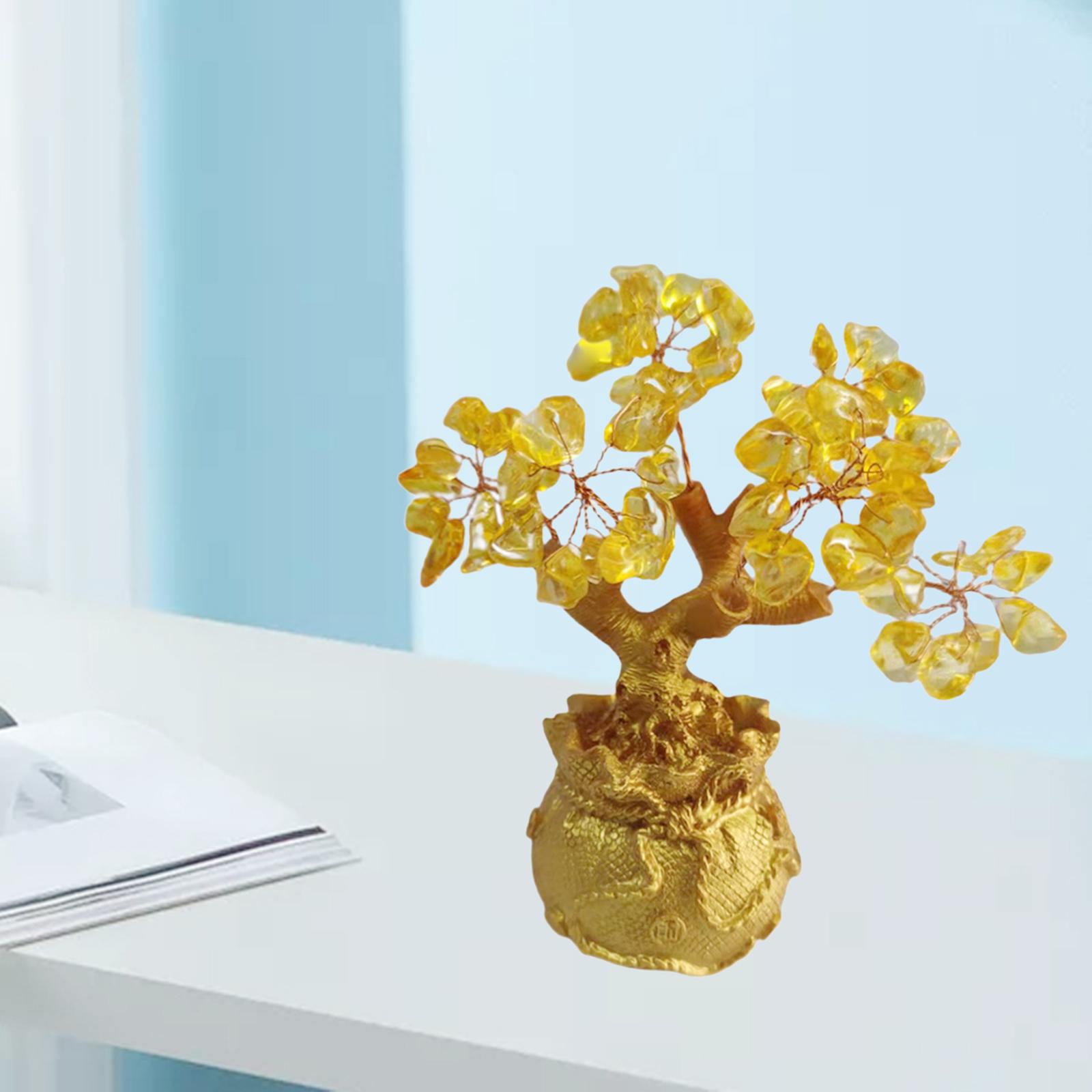Crystal Money Tree Feng Shui Figurine Bonsai Wealth and Luck Crafts for Home Shop Bedroom Ornament Living Room Decoration