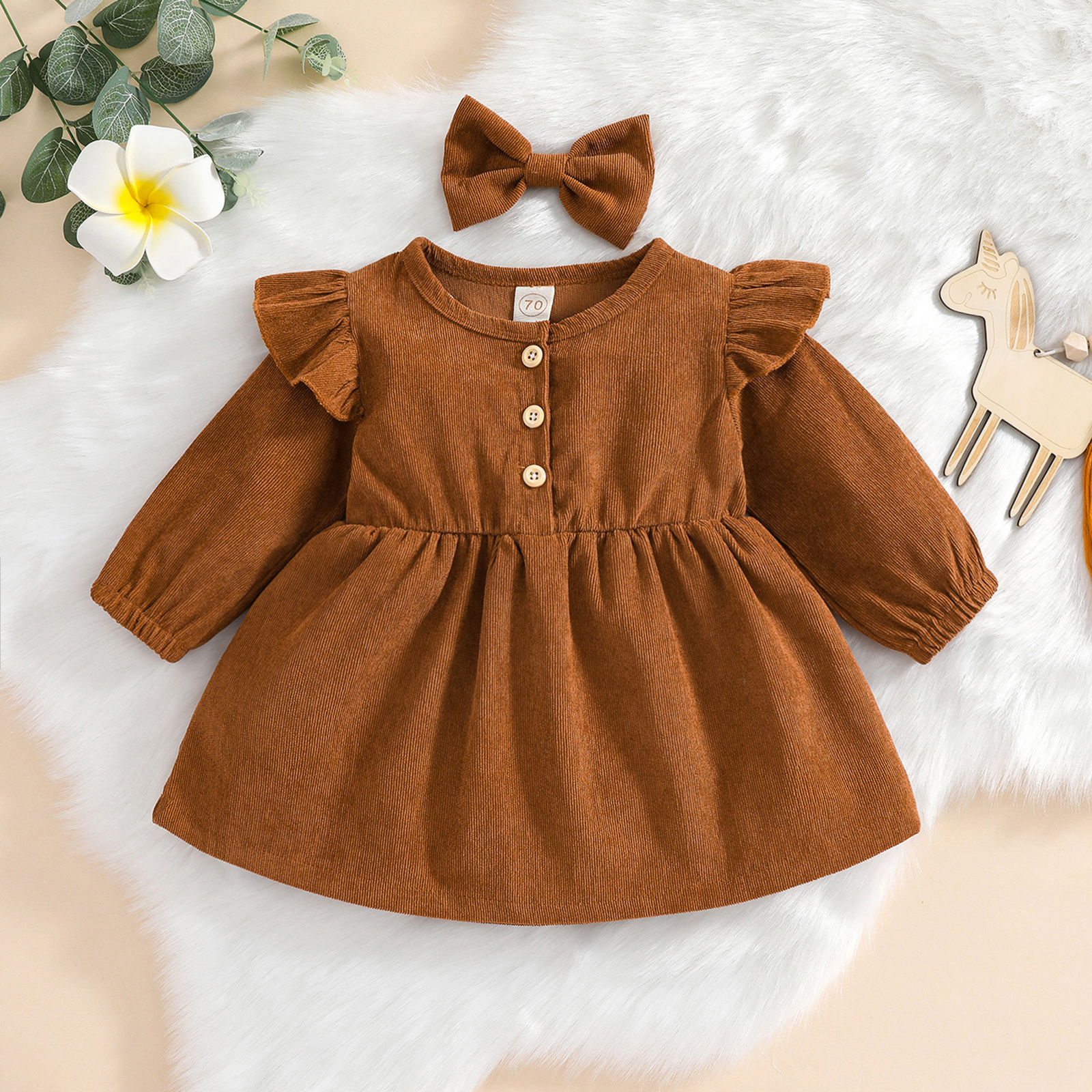 2022 Spring Toddler Baby Girls Corduroy Dress Cute Newborn Kids Ruffle Long  Sleeves Cotton Dress With Bow Headband Clothes - Girls Casual Dresses -  AliExpress