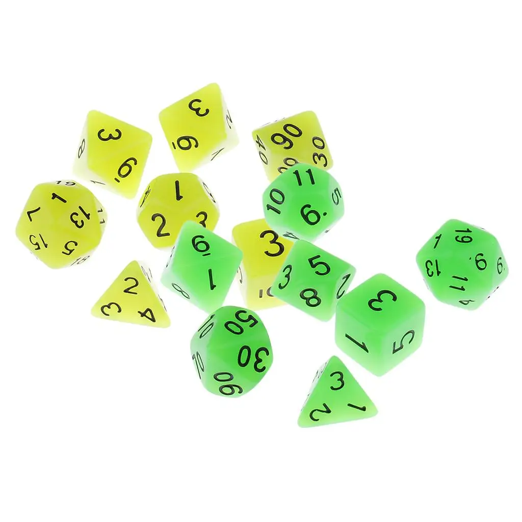 7 Pieces Digital Dices Set Glow In The Dark D4 D6 D8 D10 D20 for MTG TRPG DND Board Card Game Parts