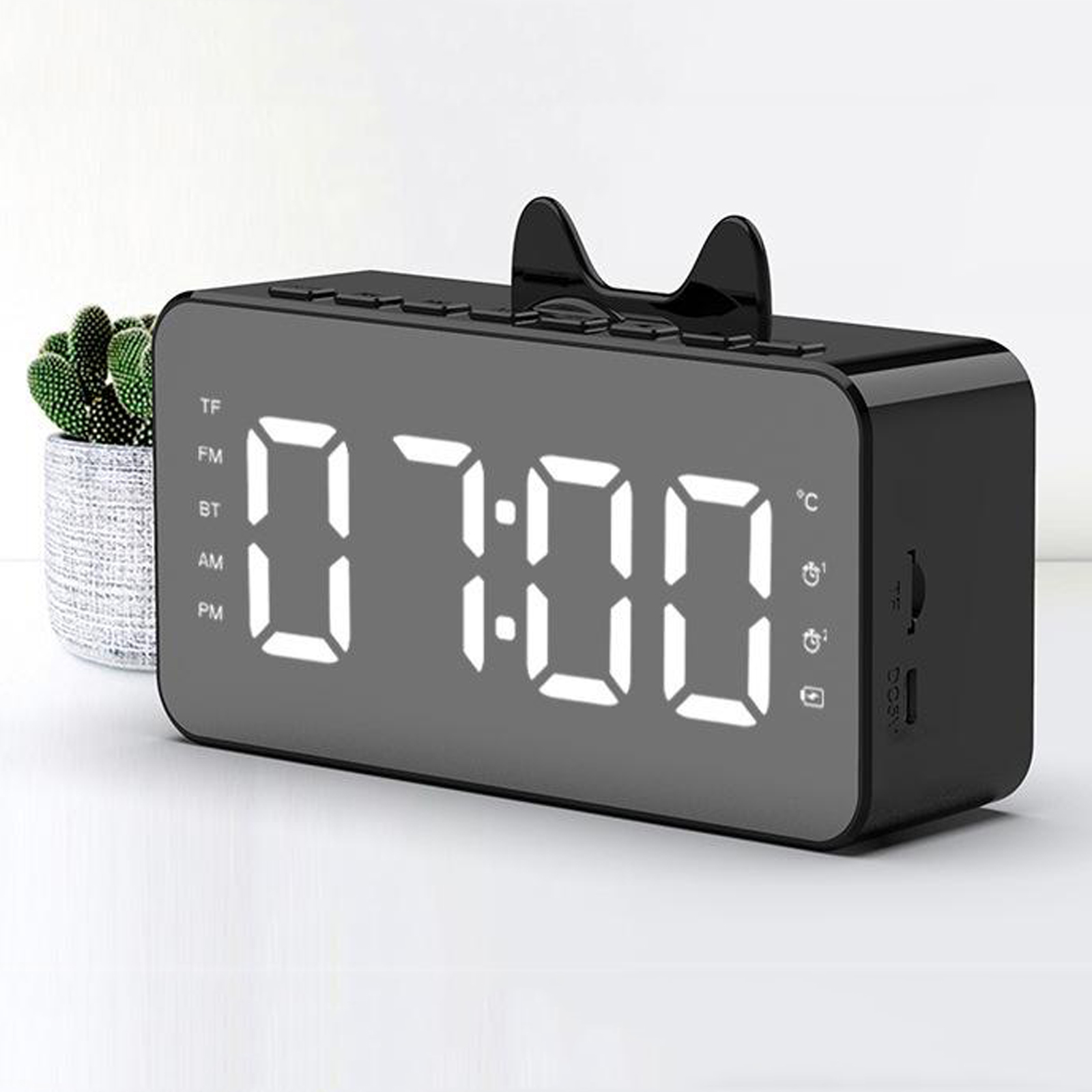 Mirror Alarm Clock Digital Snooze Table Clock Wake Up Light Electronic Large Time Temperature Display Home Decoration Clock