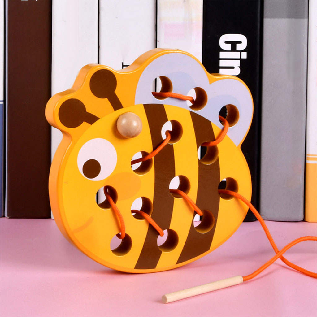 Wooden Puzzle Game Fine Color Durable Not Easy Fade Sewing Toys Lacing Mortise Toys for Practical Skills