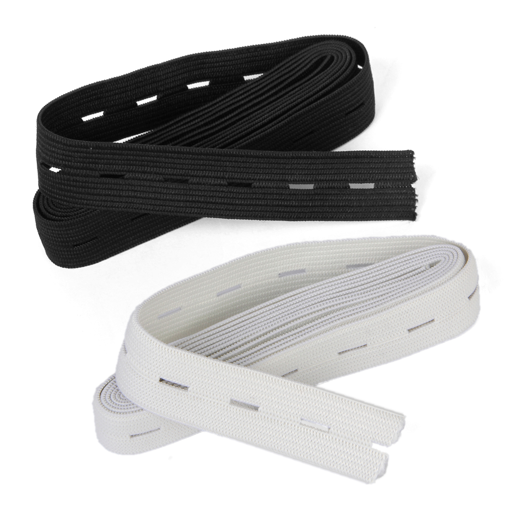 2x Knit Stretchable Sewing Bands Buttonhole Belt 3/4 Inch Black & White