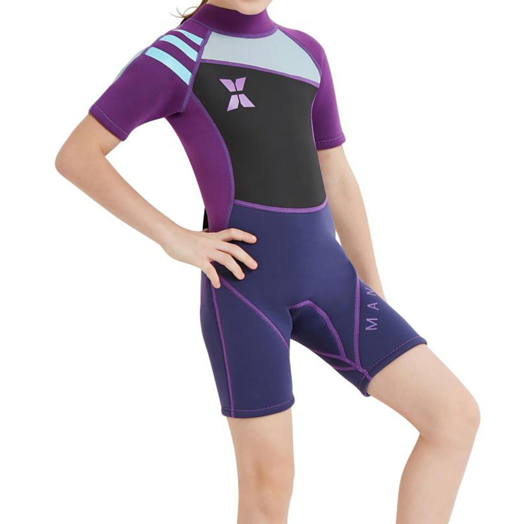 Short Sleeve Wetsuit Girls Swimming Fullsuit Baby Boys Back Zip Swimsuits Close Body Fullbody Diving Suit for Surfing