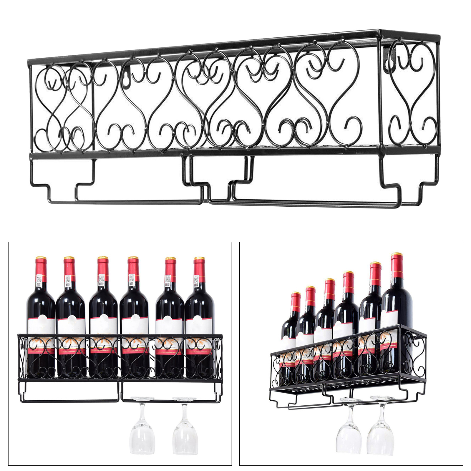 Wine Glass Cup Holder Wall Mount Hanger Steel Wine Rack Shelf Champagne Storage
