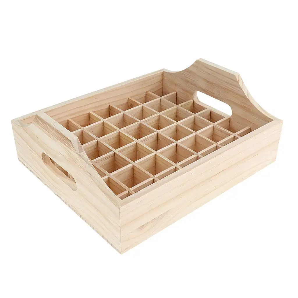 Essential Oils Wooden Grid Tray, Hold 42 Oils Bottles (5-20ml), Display &
