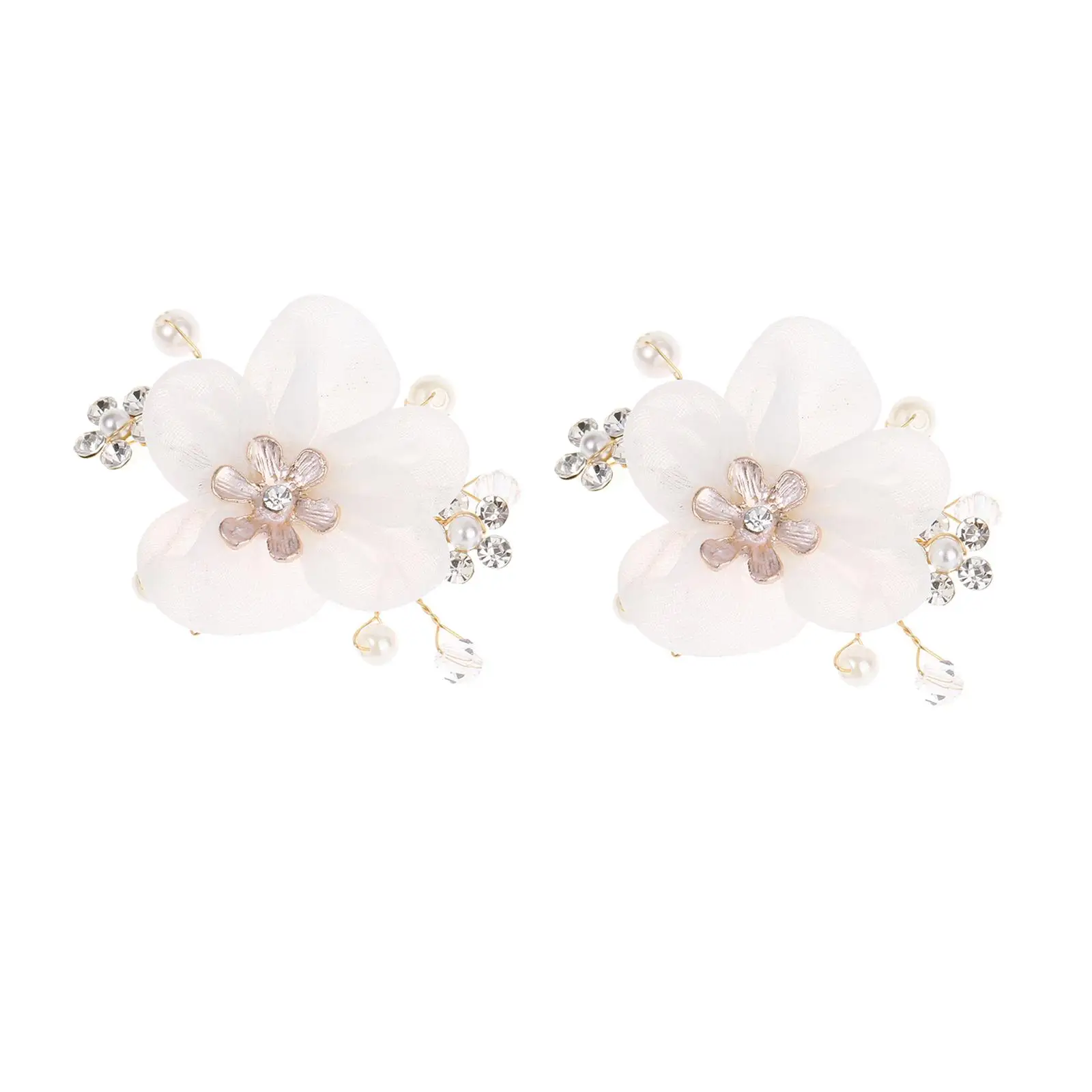 2Pcs Fabric Flower Shoe Clips Bridal Rhinestone Crystal Beaded Floral Remove Garment Accessories Charms Decoration for Wedding