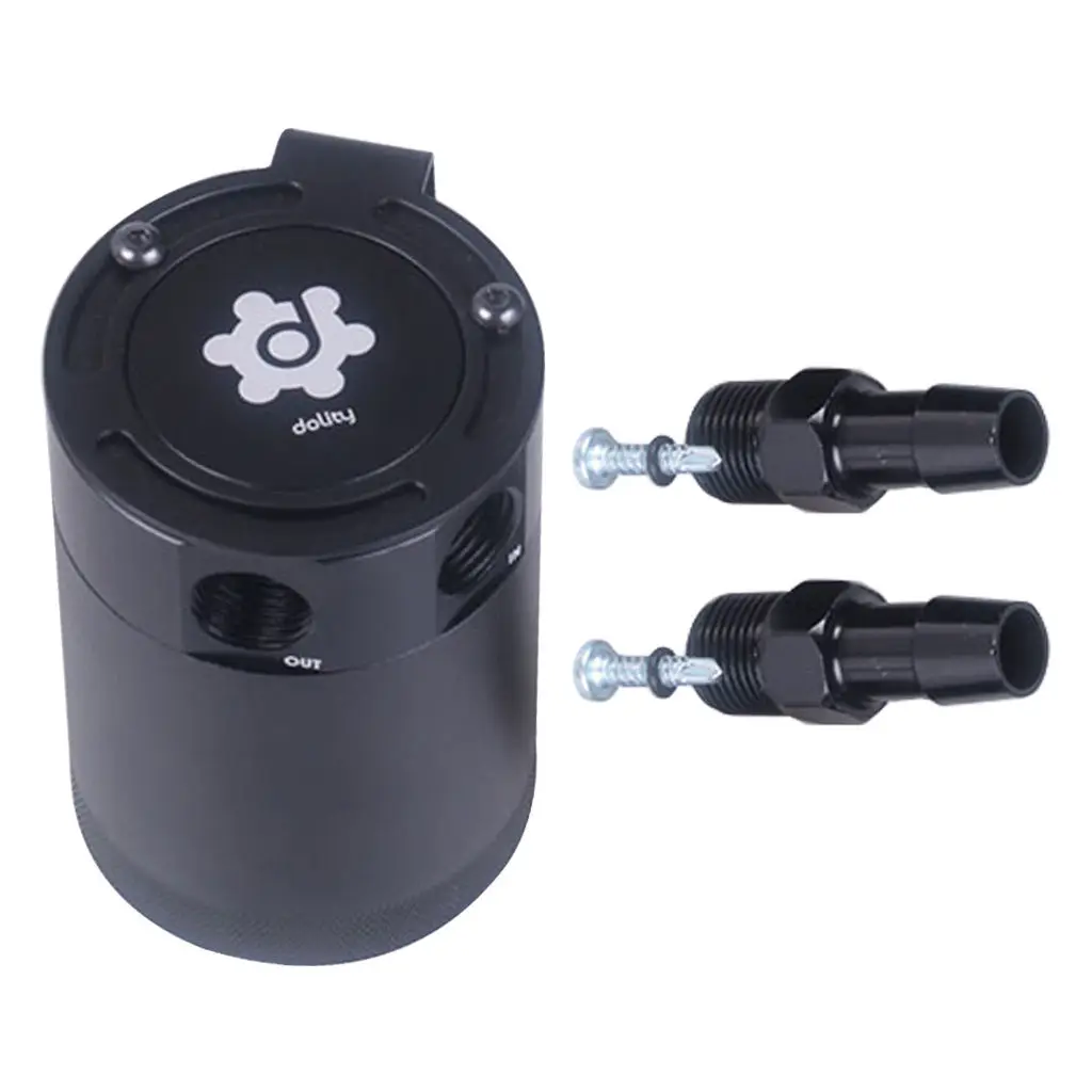 Compact Baffled Oil Catch Can Tank, 2-Port, Universal Air-Oil Separator Black
