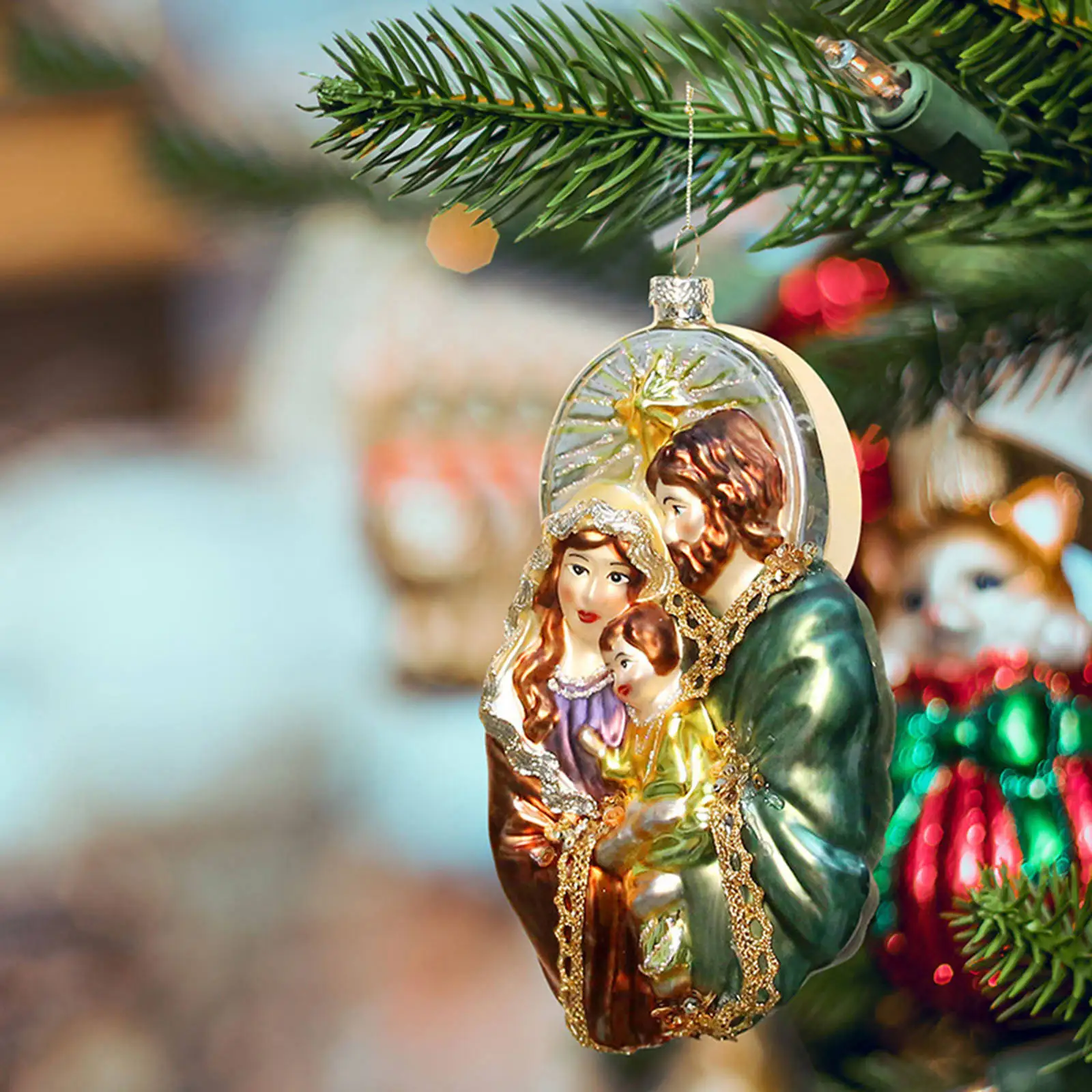 Exquisite Christmas Tree Pendant Saint Joseph Christian Decor Antique Baby Jesus for Home