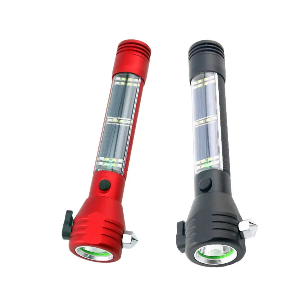 Outdoor LED Multifunction Strong Light USB Rechargeable Flashlight Waterproof Flashlight Fishing Light with Safety Hammer