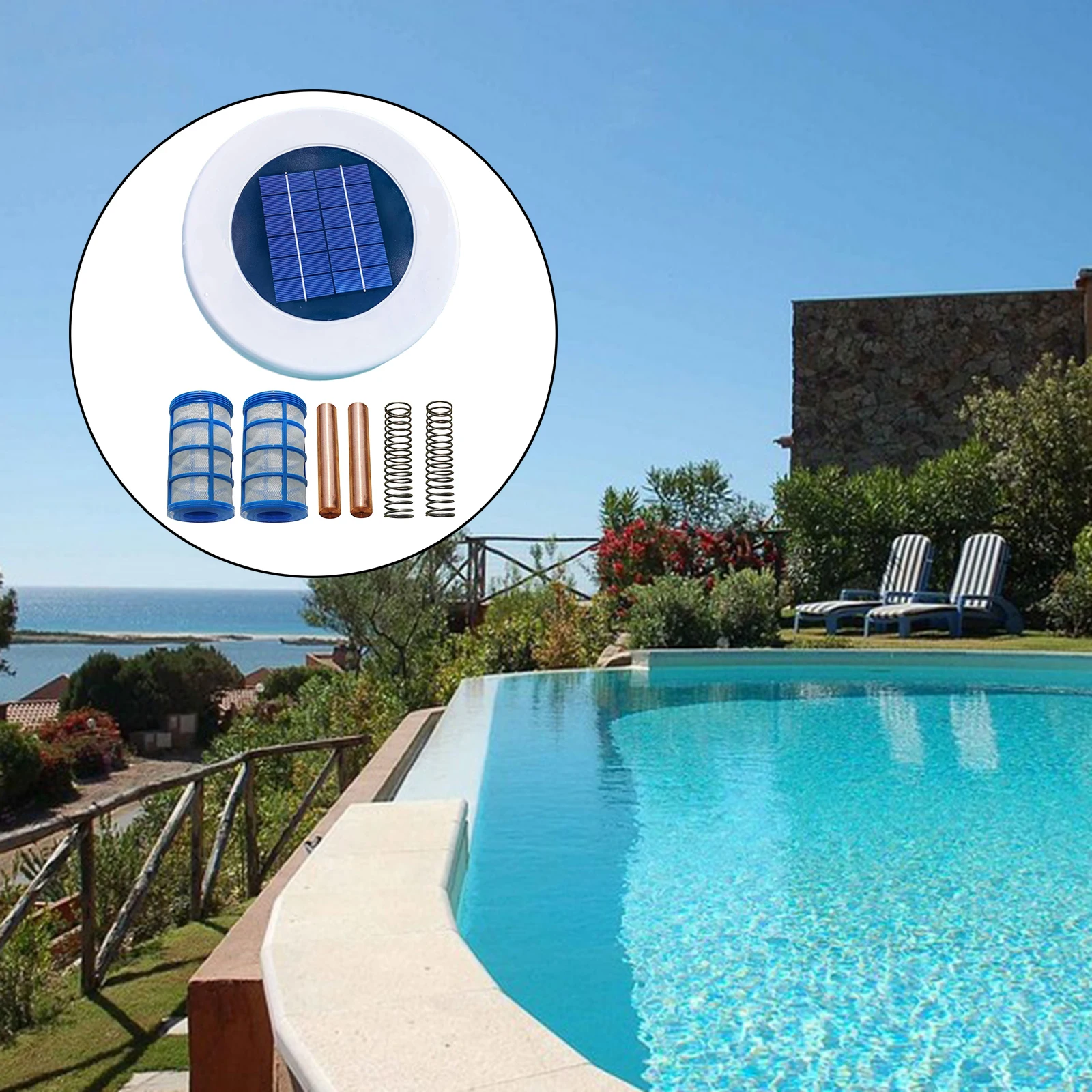 Solar Power Swimming Pool Purifier Solar Pool Ionizer Swimming Pool Water Algae Inhibition Chlorine-Free Water Processor Tool