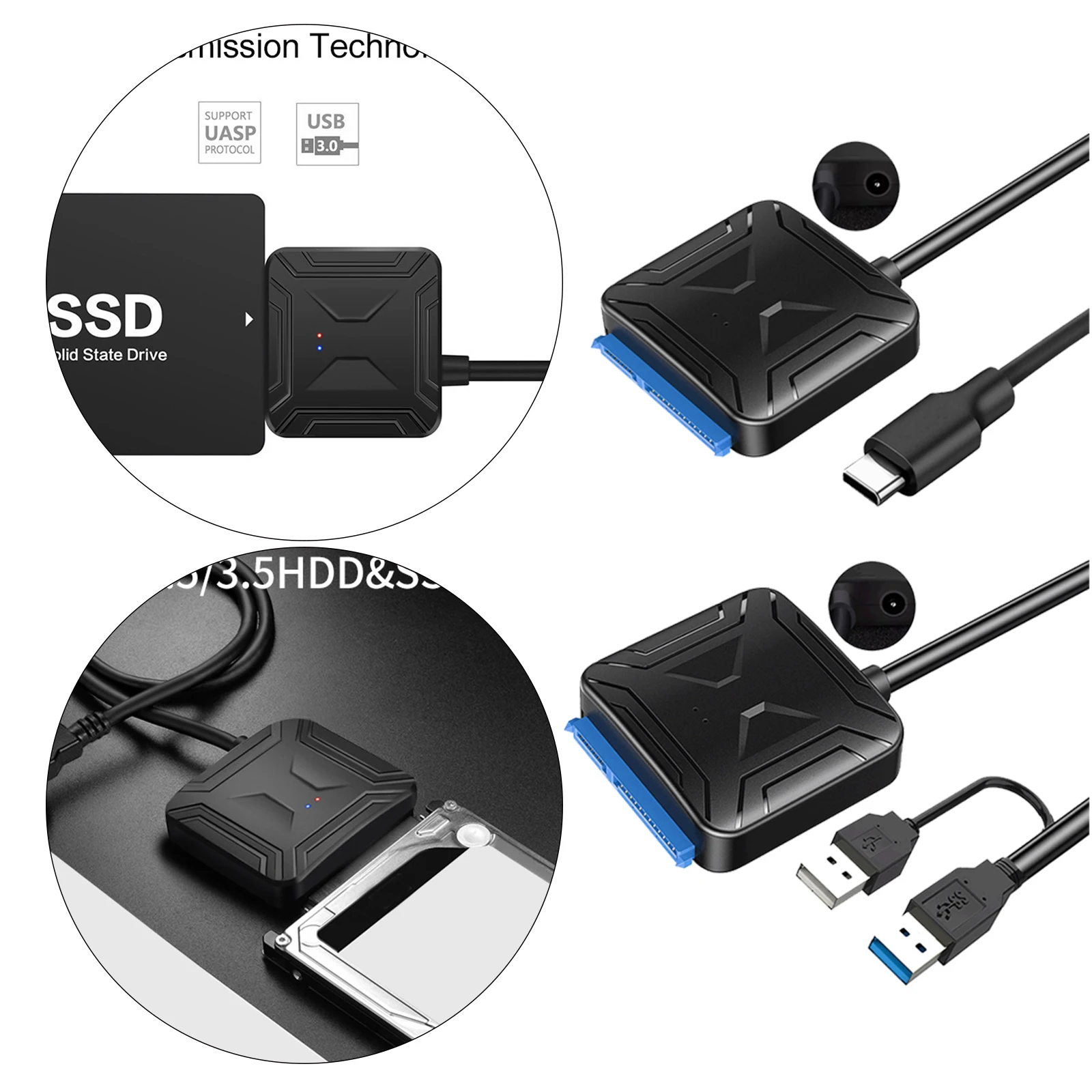 SATA to USB 3.0 Adapter Cable for 3.5 2.5 Inch SSD HDD with 12V Power Adapter External Converter for SSD/HDD Data Transfer