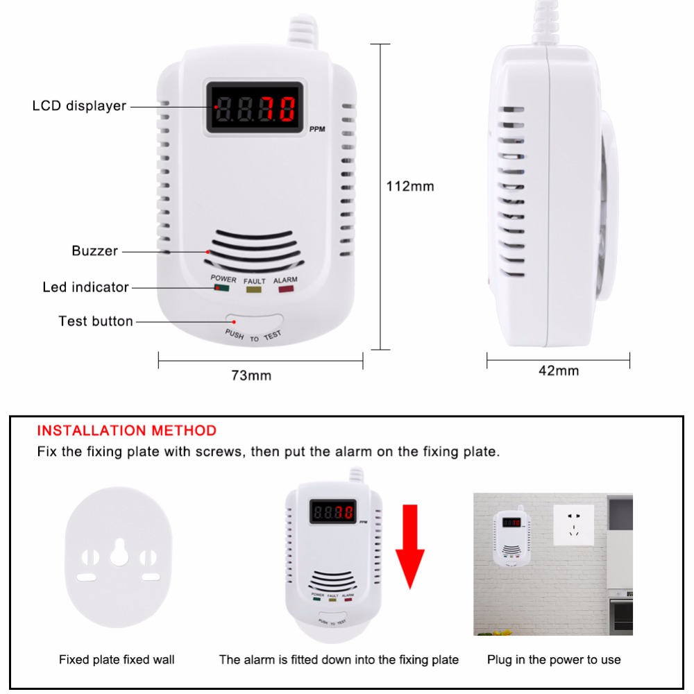 metano propano co, alarme, detector de vazamento, led