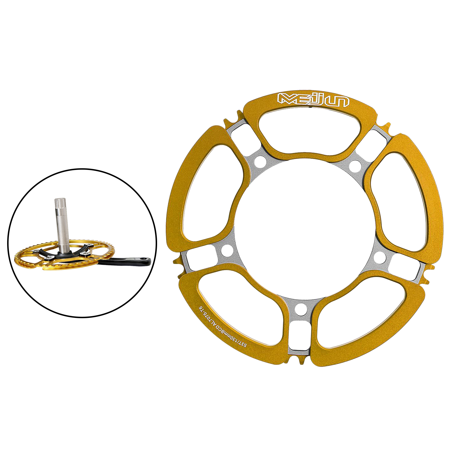 Bicycle Chainring Narrow Wide Single Chain Ring BCD 130mm 53T Aluminum Alloy, Durable & Stable