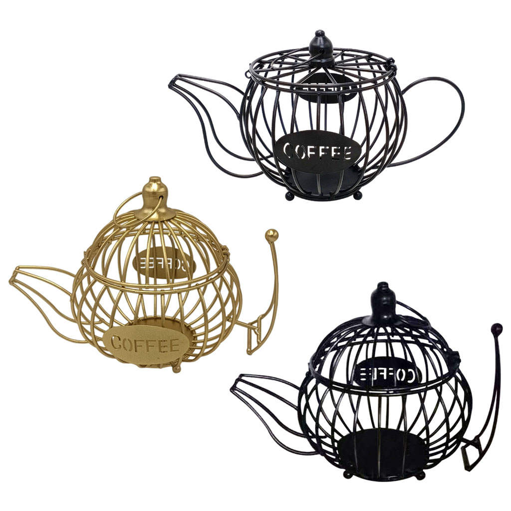 Coffee Capsule Holder Geometric 15-18 Coffee pod Teapot Shape Iron Wire Espresso Organizer Storage for Counter Coffee Bean Cafe