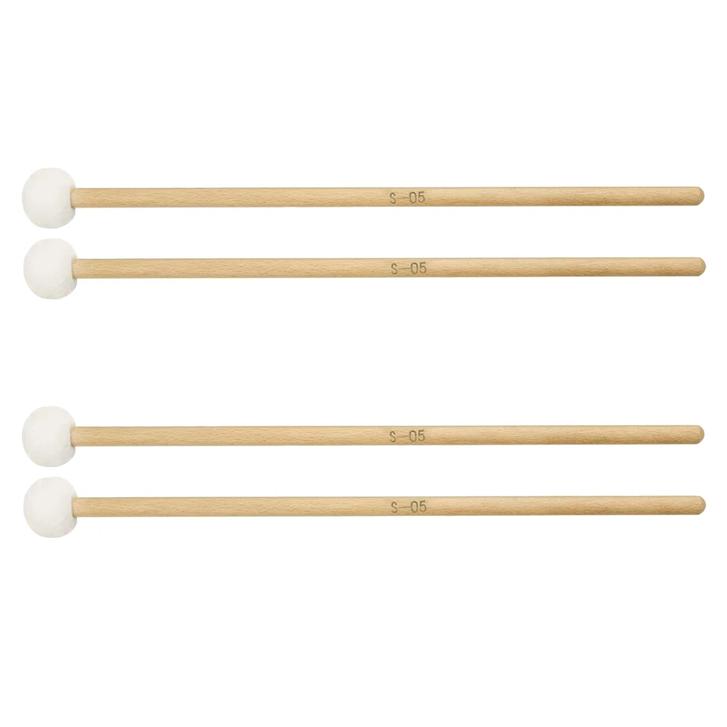 2 Pair 15 Inch Wood Handle Mallets Timpani Stick Multi-Purpose Felt Mallet Soft, Good Percussion Accessories