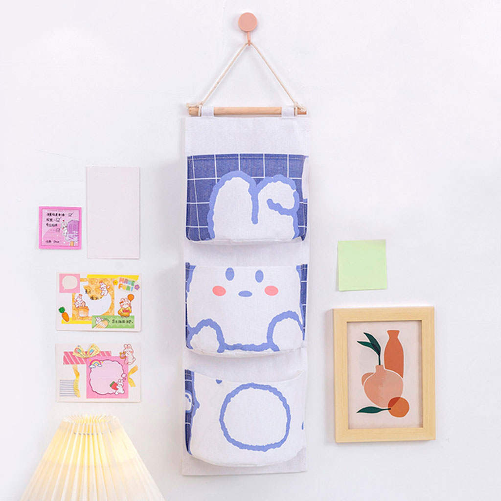 Cute Wall Hanging Storage Bag 3 Pockets Organizer Closet Pouch Waterproof Door Cotton for Keys Wardrobe Toys Cosmetic Home Decor