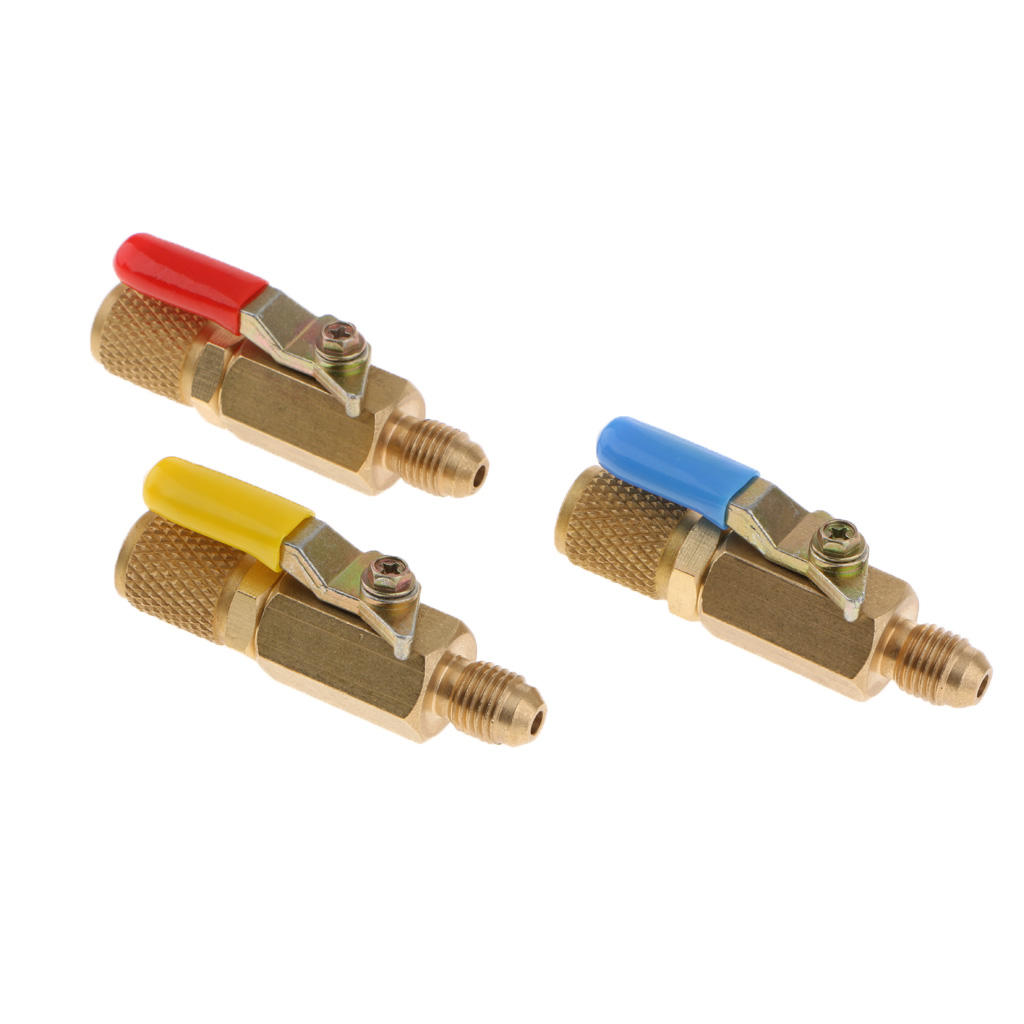 3 Pieces R410A R134A Shut Ball Valves for HVAC AC Refrigerant Charging Hose