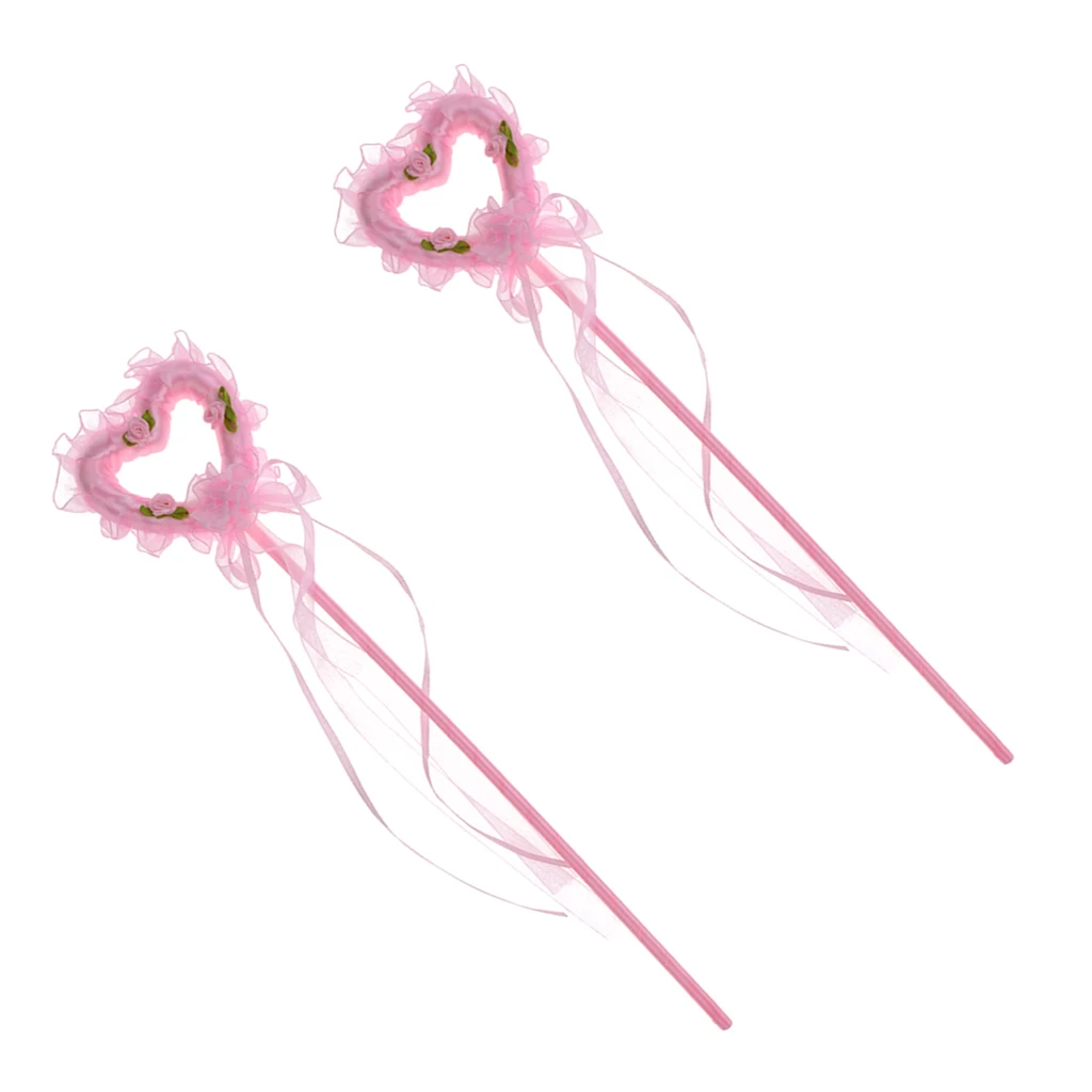 2pcs Fancy Dress Props Fairy Princess Pink Heart Magic Wand For Girls Kids