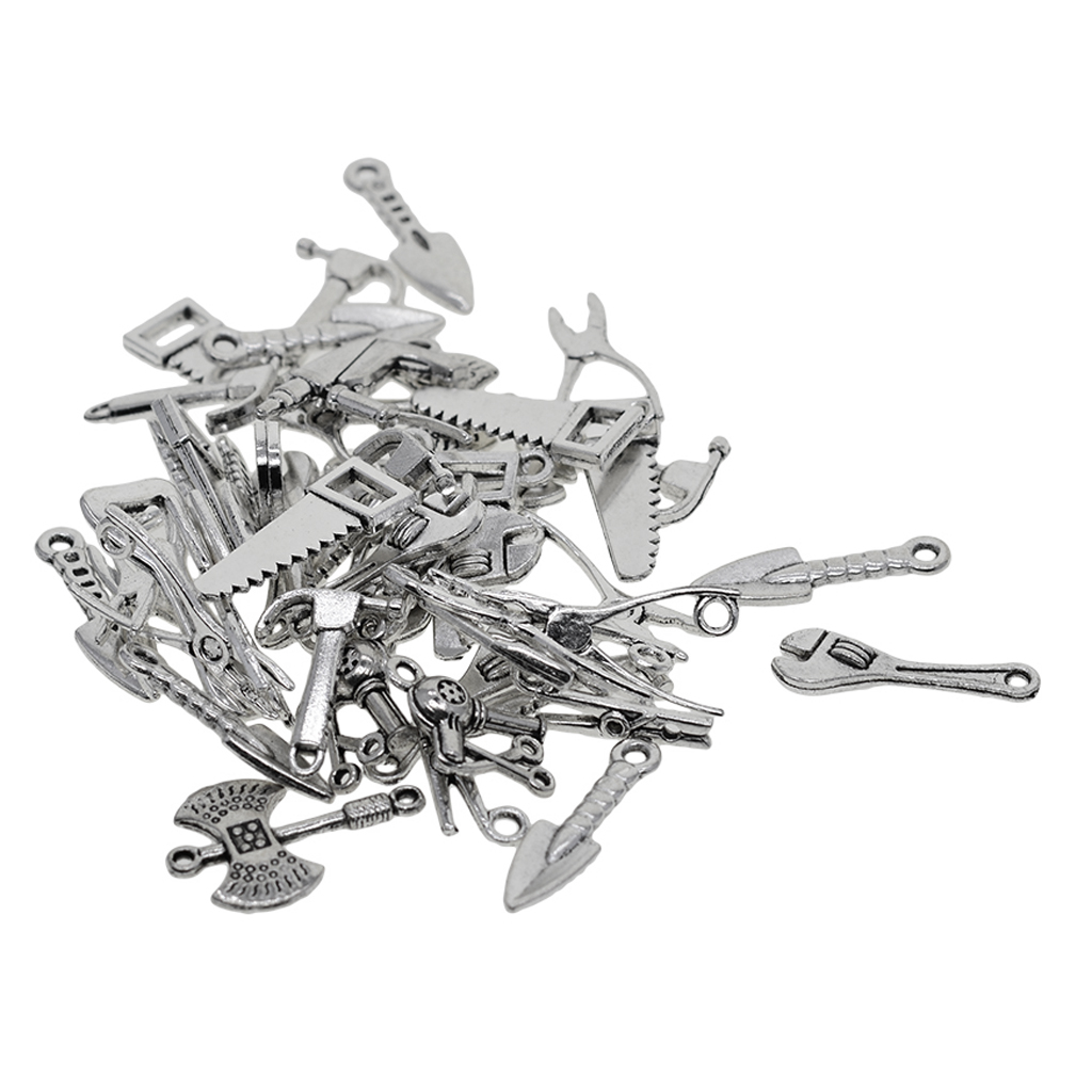 50pcs Assorted Tool Charm Pendant Ax Hammer Plier Wrench Mens Fashion Craft