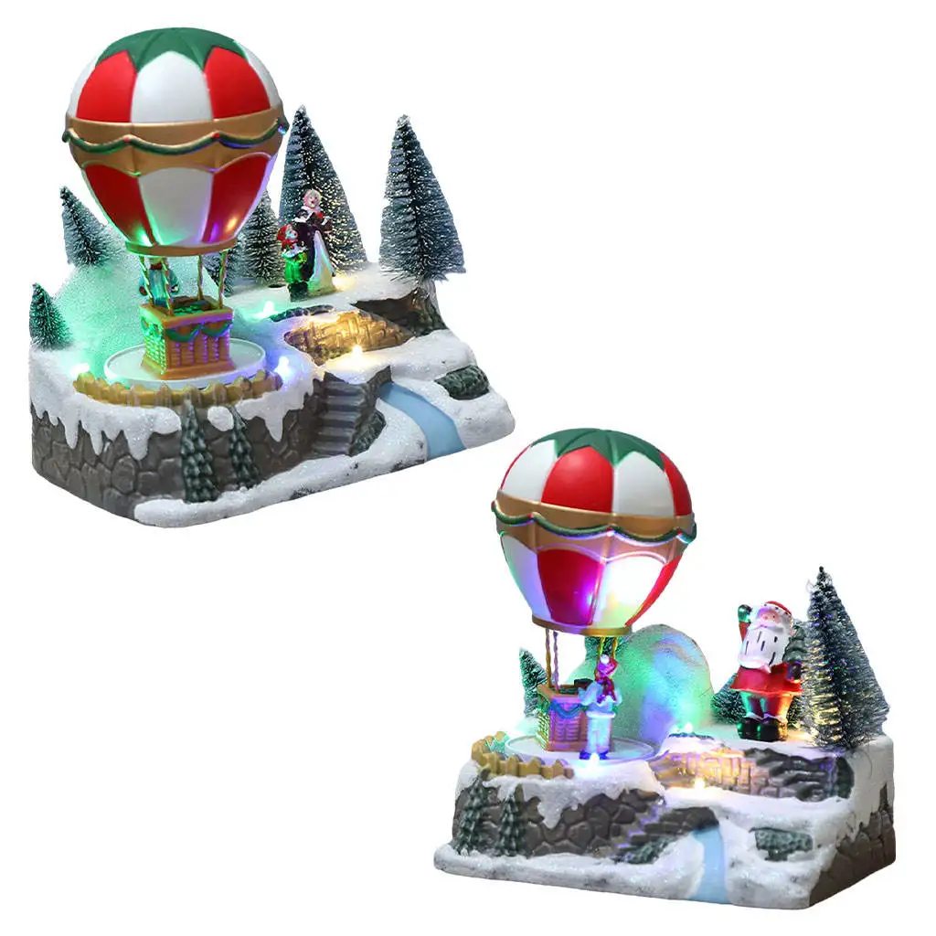 Lights Xmas Ornaments Little Snow Base House Winter Rotating LED Lights Gifts Hot Air Balloon Toy Scene Keepsake for Home Kids