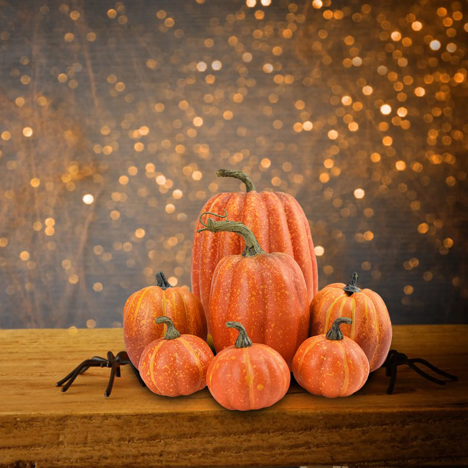 7pcs Artificial Lifelike Simulation Mixed Size Fake Pumpkins Fall Festival Thanksgiving Harvest Home Decoration
