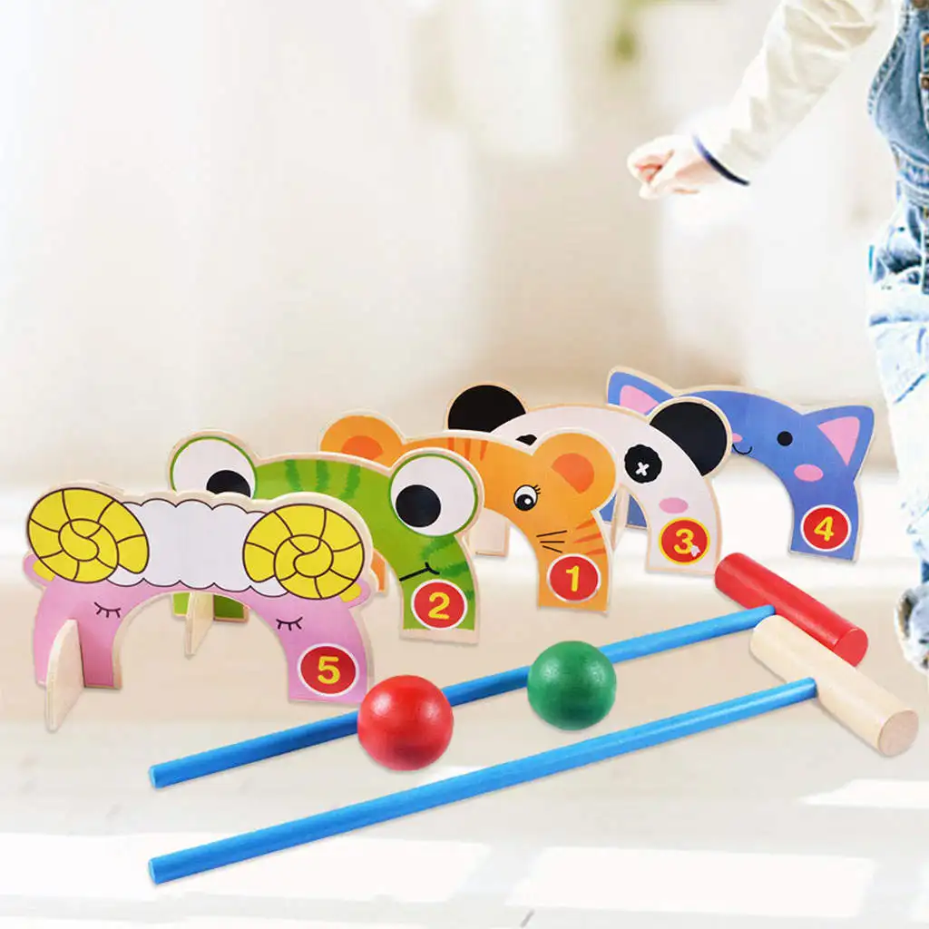 Mini Croquet Set Colored Balls Educational with Wooden Mallets Classic Golf Toys Set Kids Toys for Home Office Party Kids Child