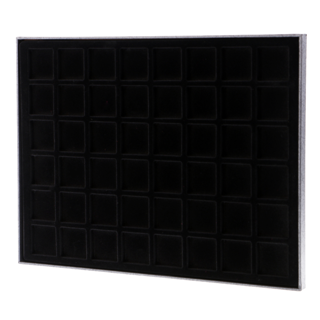 48 Grid Velvet Frame Coin/ Jewelry Showcase Display Tray Case for Store Supplies 36x36mm -Black