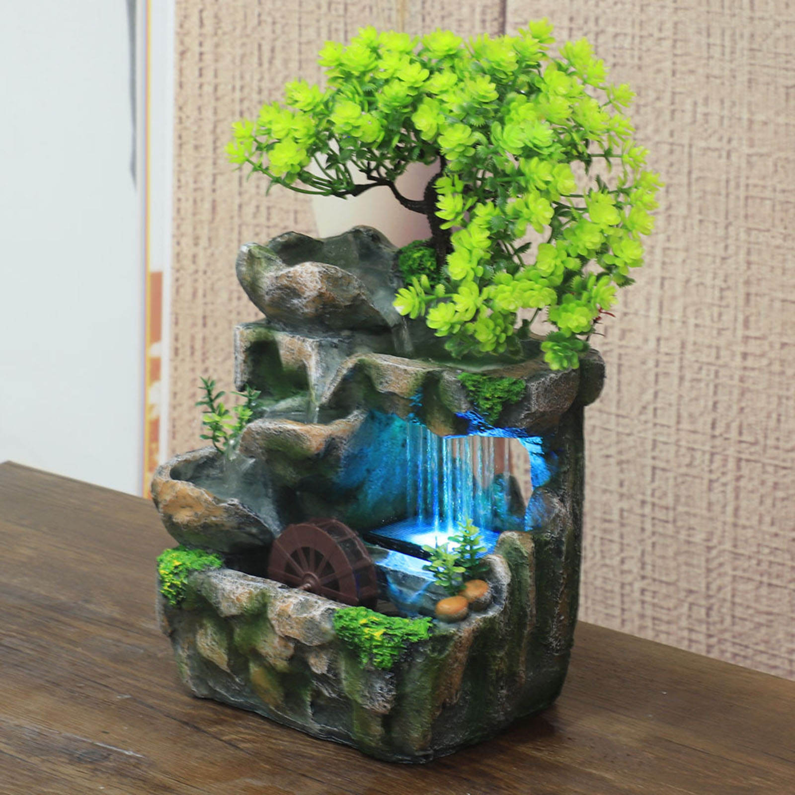 Indoor Tabletop Waterfall Fountain Rockery Bonsai Zen Meditation Relaxation Cascading Water Fountains Ornament