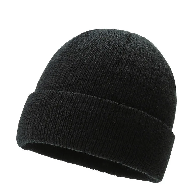 Hats Autumn and winter plain wool caps children men's plain knitted caps caps with fleece warm hats