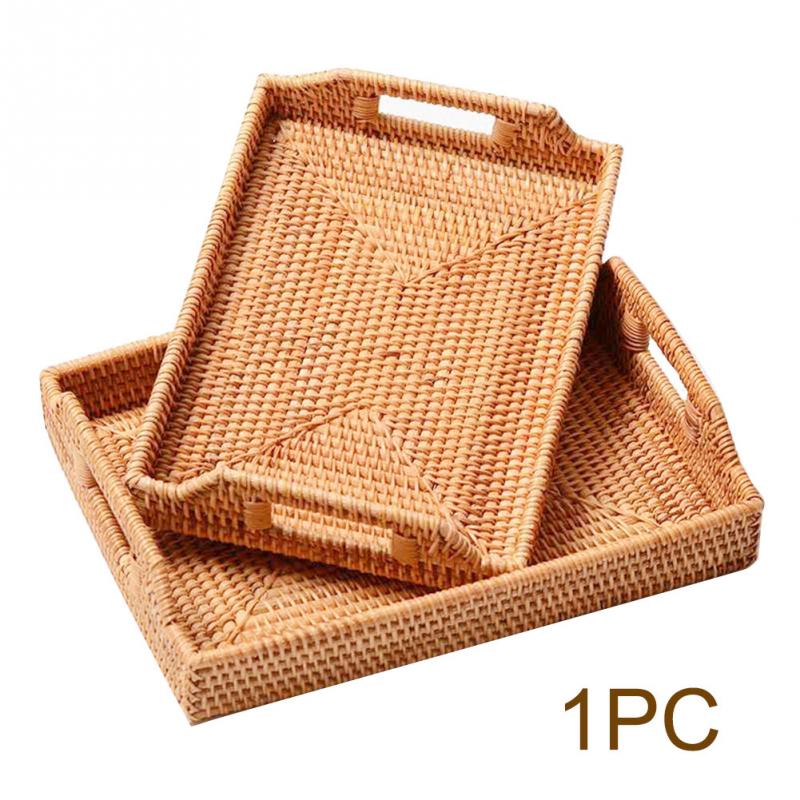 Bandeja de armazenamento de rattan com alça