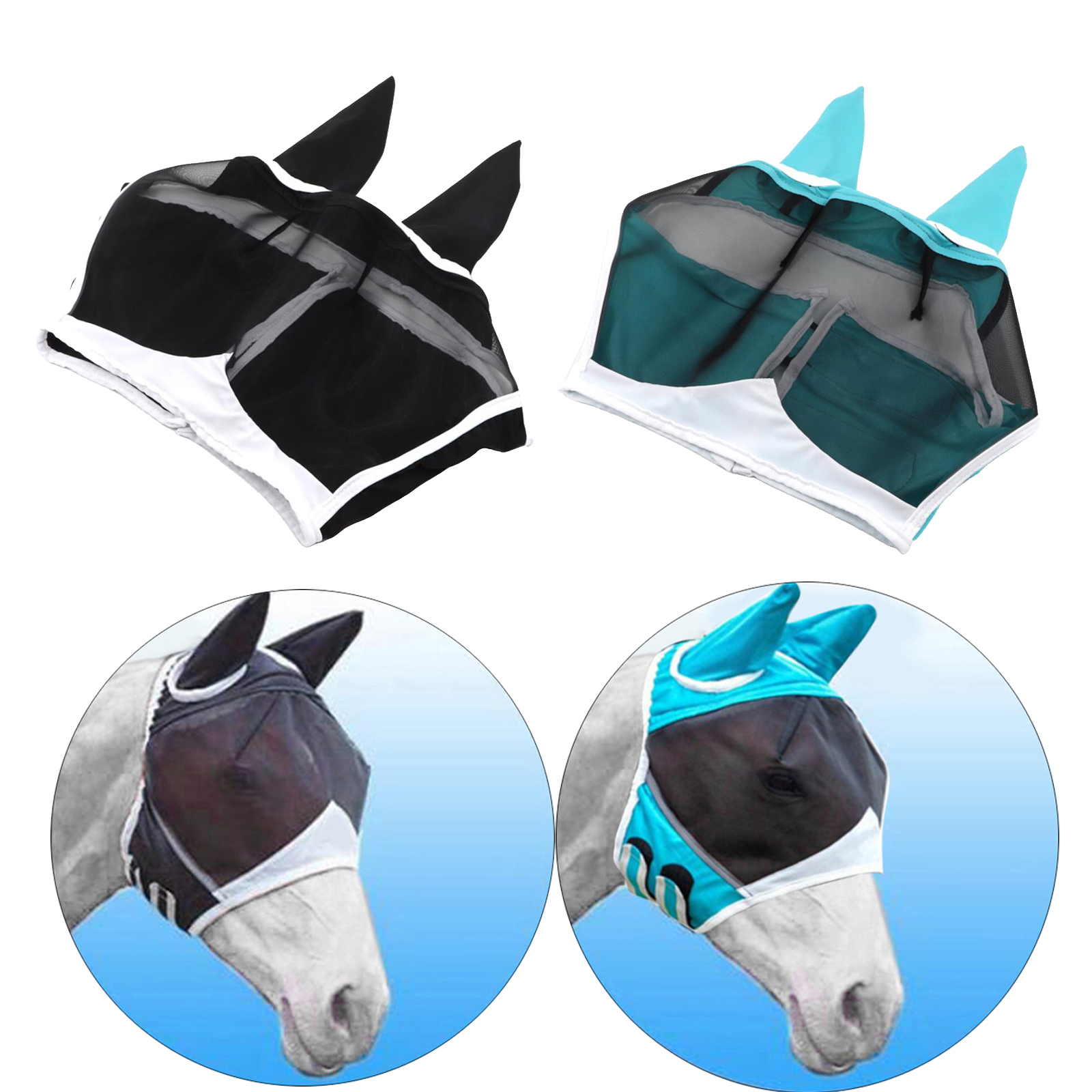 Pony Horse Fly Mask Stretchable with Ears Anti UV Air flow Prevents Bugs Insects Files Bites Mosquitoes Horse  Supplies