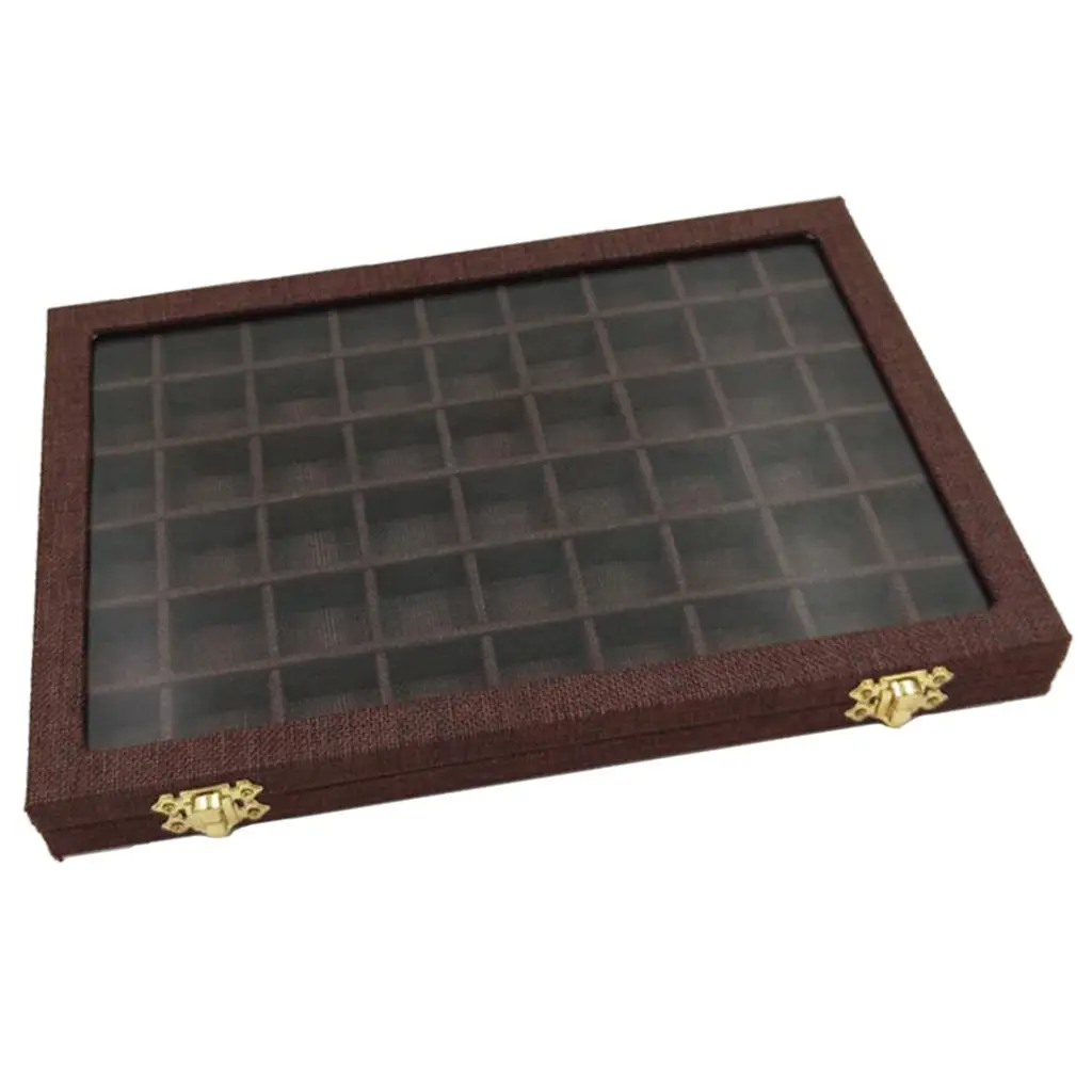 Line Box 54 Grids Clear Glass Lid Earrings Rings Holder Jewelry Tray Showcase Storage Organizer 31x22x2.8cm