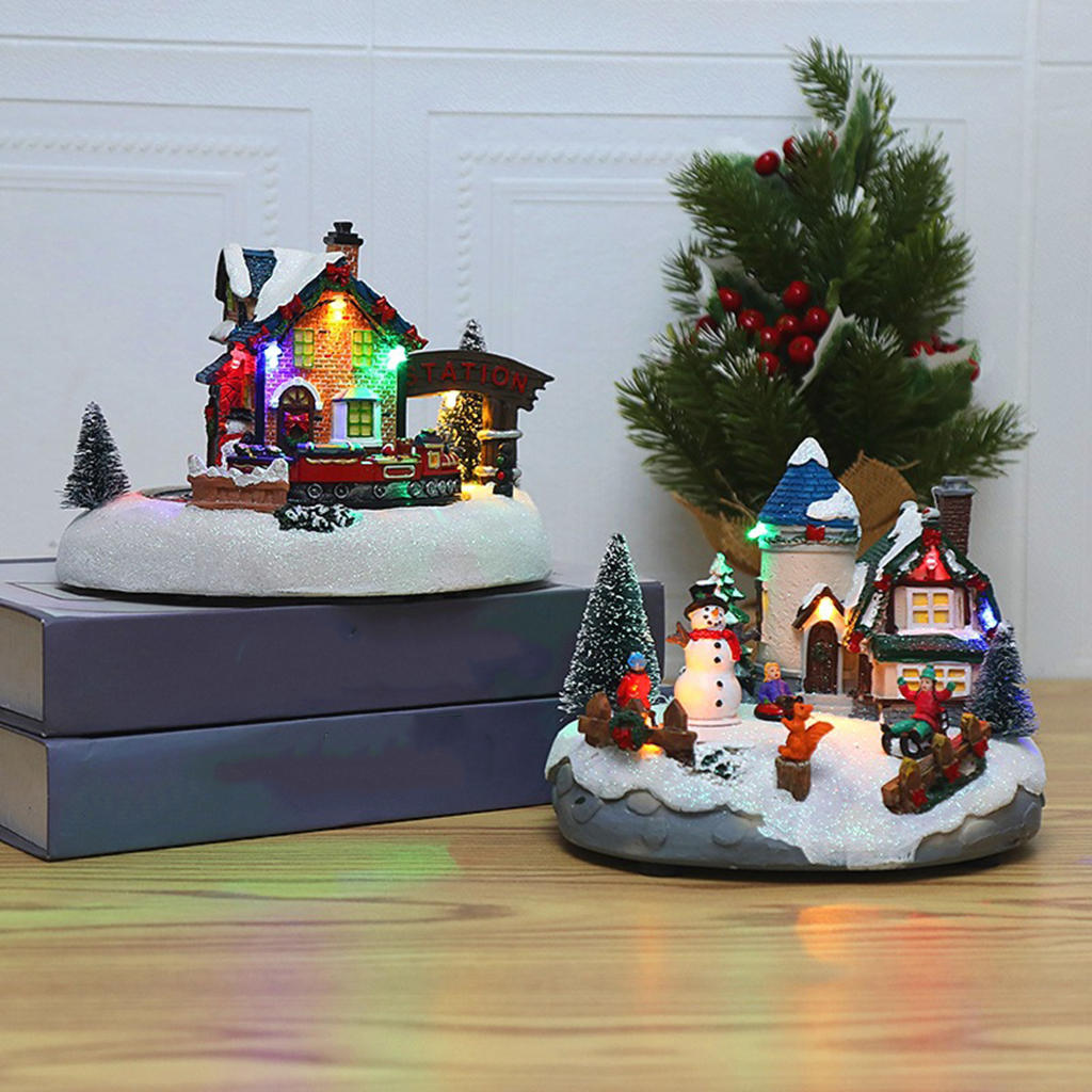 Resin Christmas Village Houses Musical Winter Collection Snow Scene for Kids Adults Teens