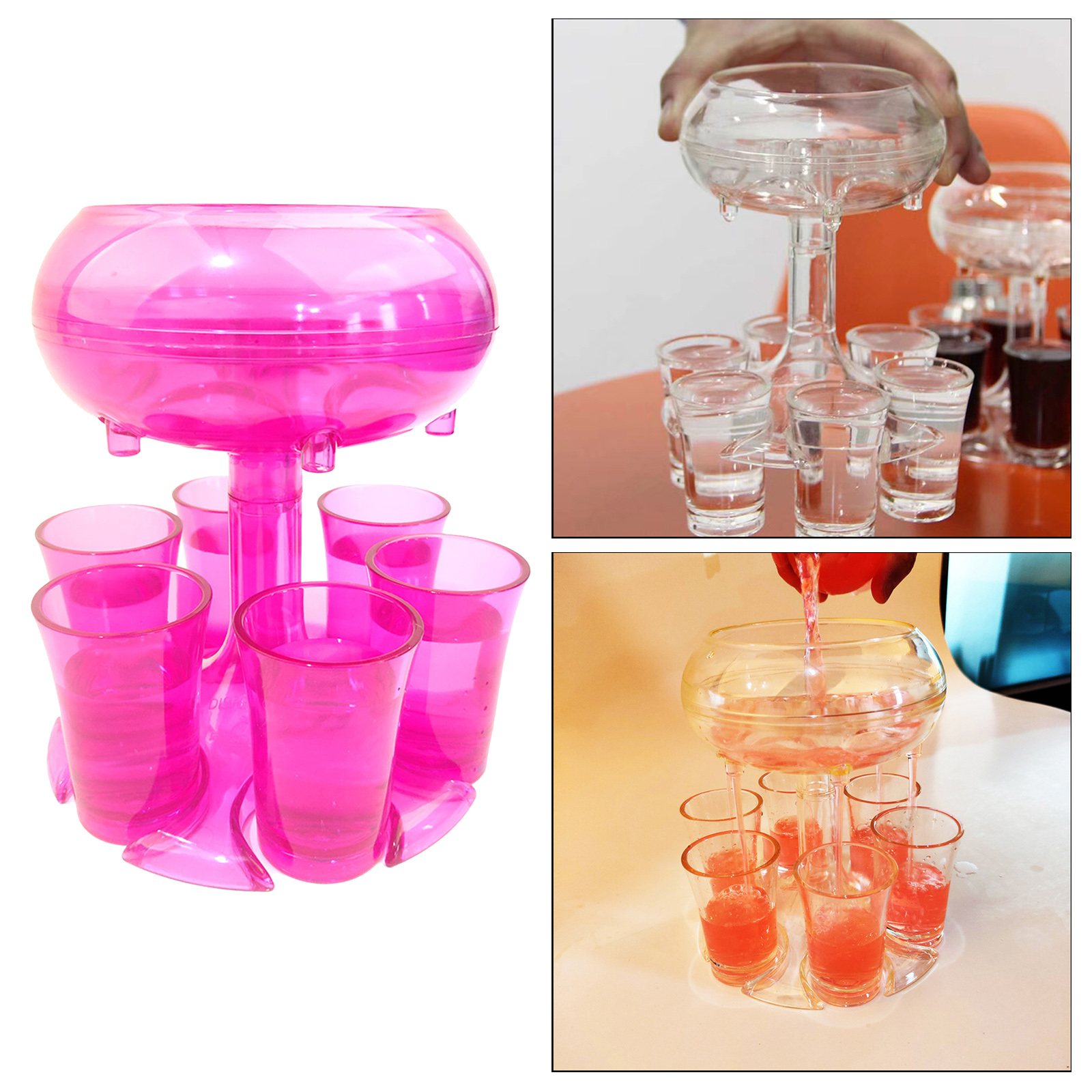 6 Shot Glass Dispenser Holder with 6 Pcs Acrylic Cup Drinking Games Wine Dispenser for Weekend Party Cocktail Parties