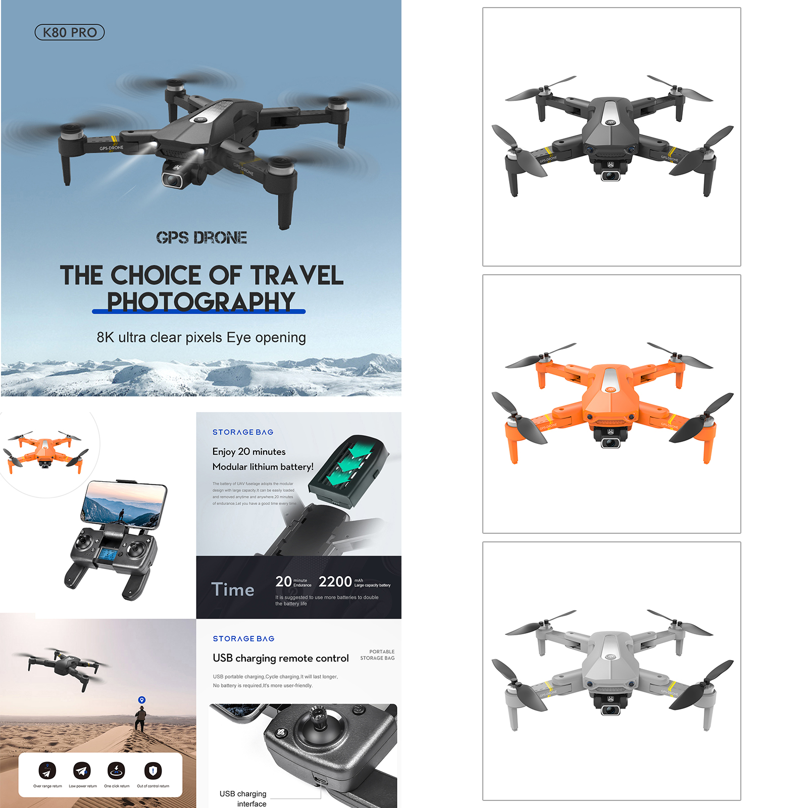 2021 New Foldable K80 Pro Drone Dual Camera Brushless Motor Quadcopter Drone