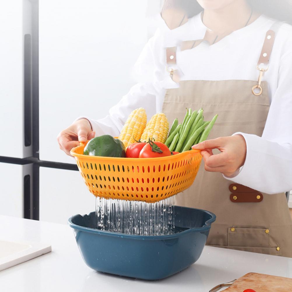 Multi Functional Draining Basket 2 Tiers Space Saving Plastic Dishwashing Basket