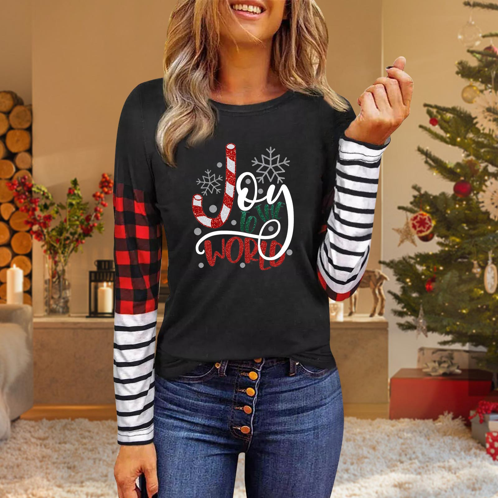 Women Blouse New Christmas Print Long 
