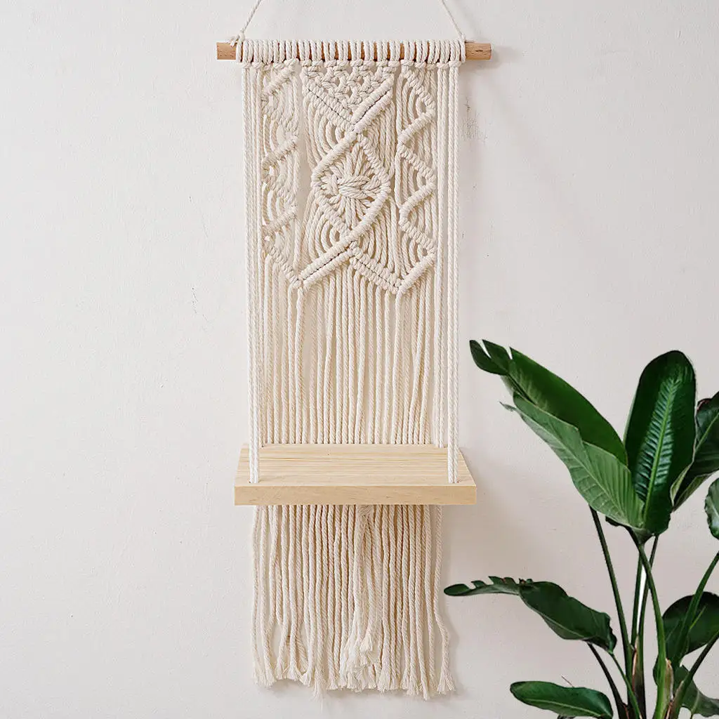 Wall Shelf Rack Tapestry Hanger Macrame Cotton Rope Shelves Ornament Books