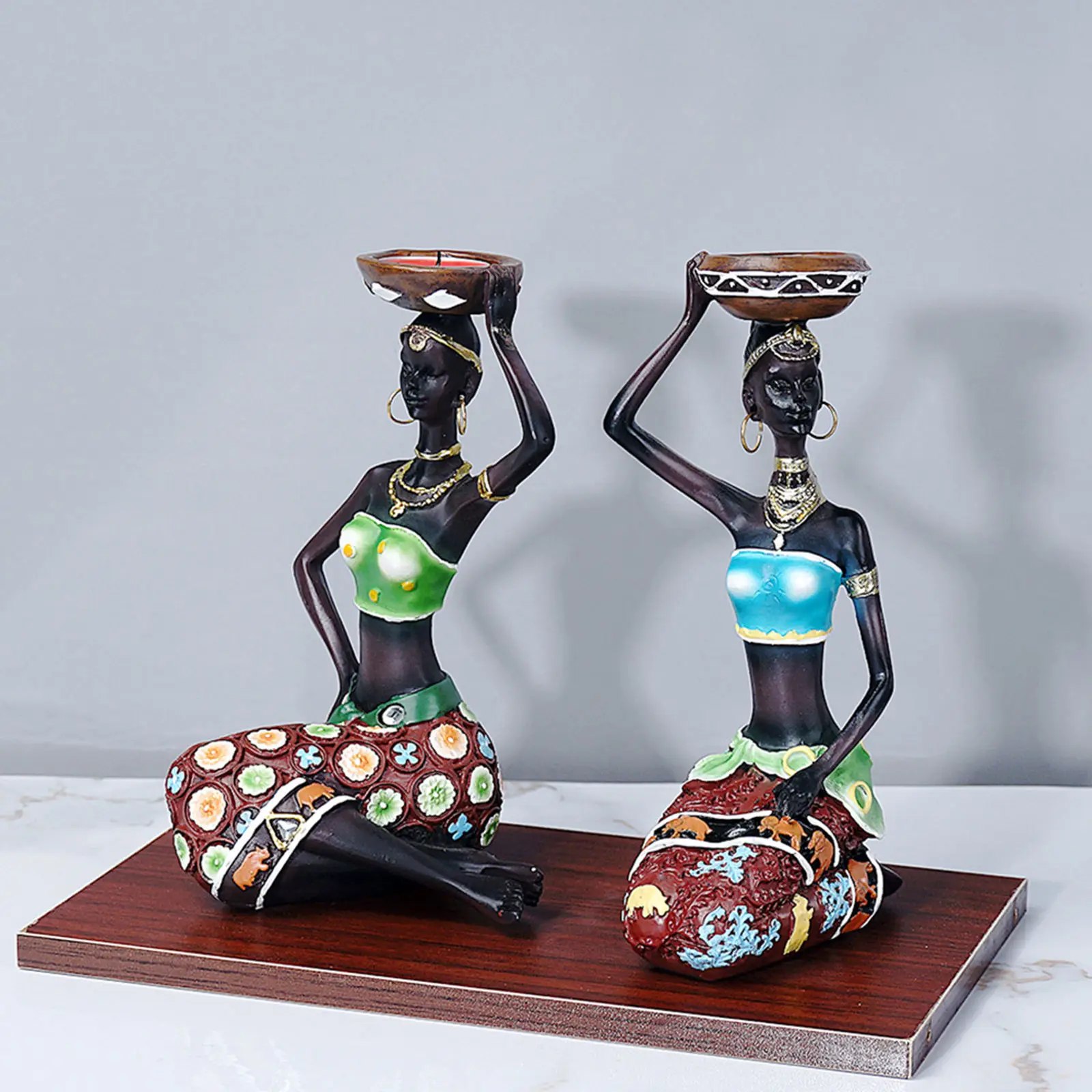 Vintage African Lady Candle Holder Decorative Statue Sculptures Candleholder