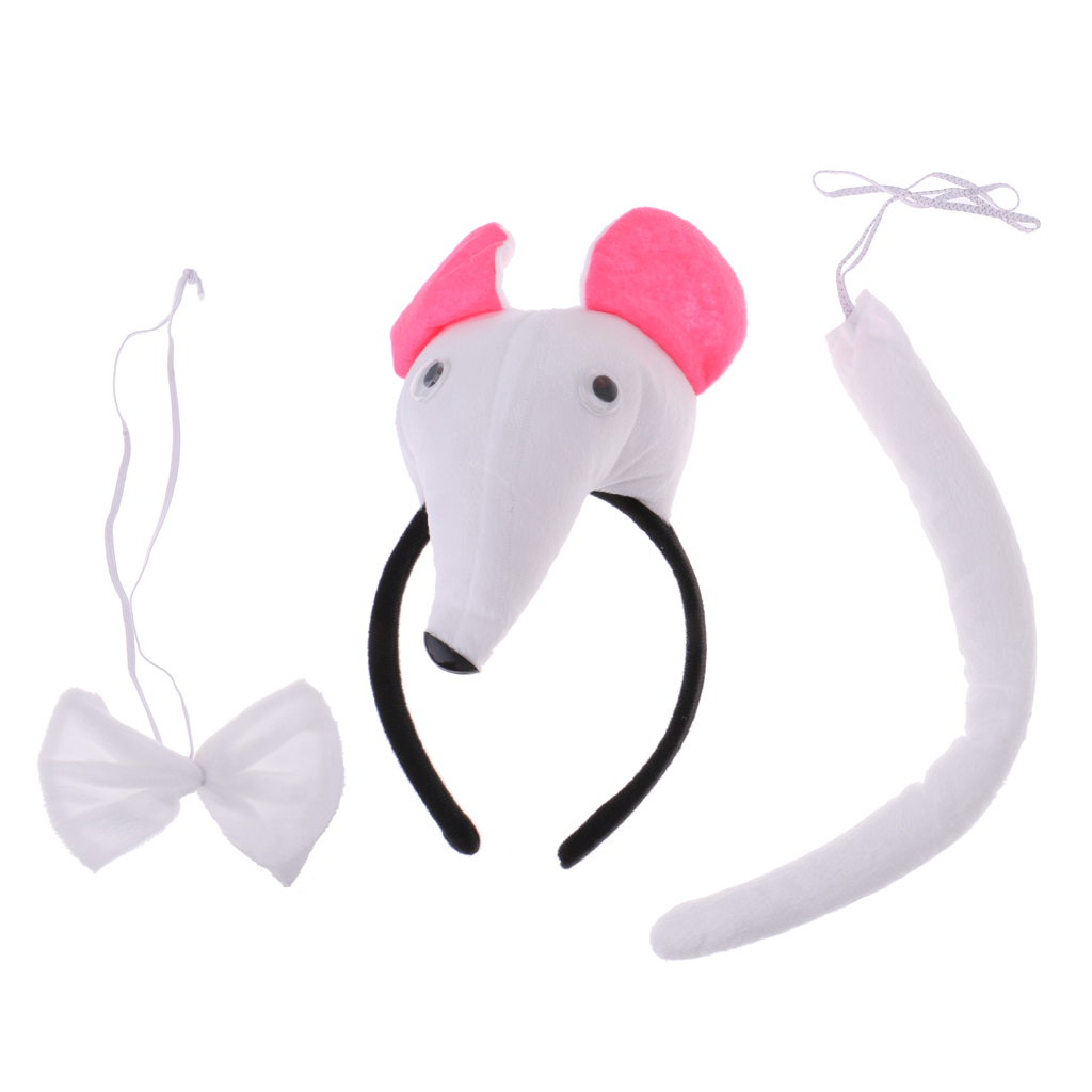 Animal Zoo Party Costume Set Mouse Headband Bow Tie Tails Fancy Dress Cosplay Carnival  Party Role Paly Props