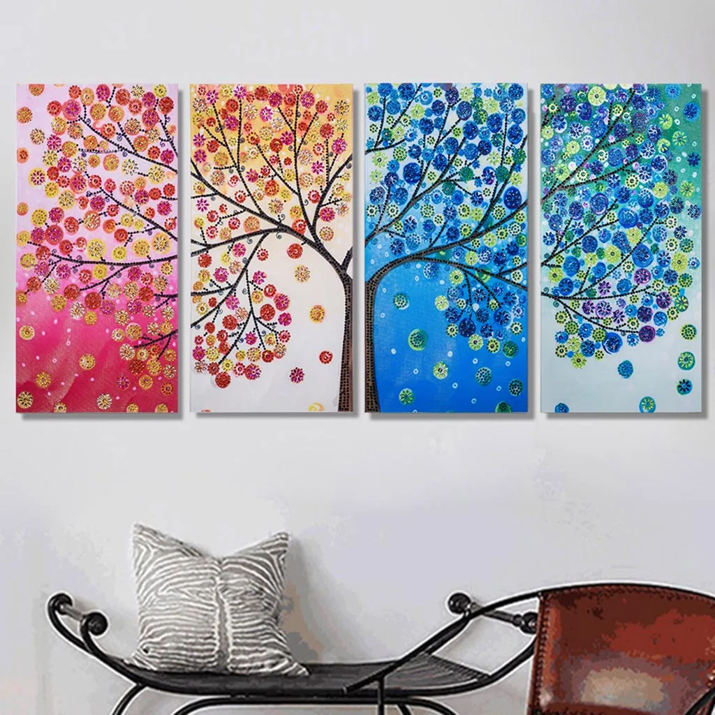 4 Set Special Shaped Four Seasons Tree Diamond Painting DIY 5D Partial Drill Crystal Cross Stitch Kits