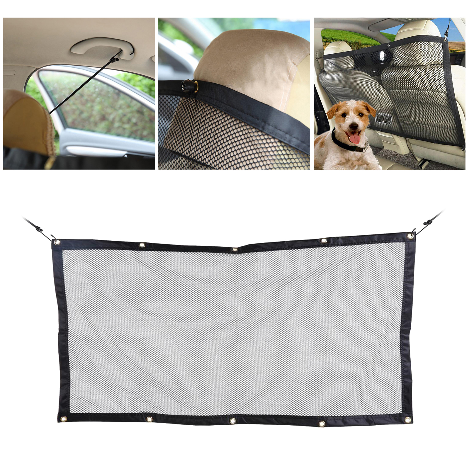 Dog Car Net Barrier Metal Hooks & Stretchable Mesh Obstacle, Back Seat Net Organizer, Design for Pet Disturb Stopper