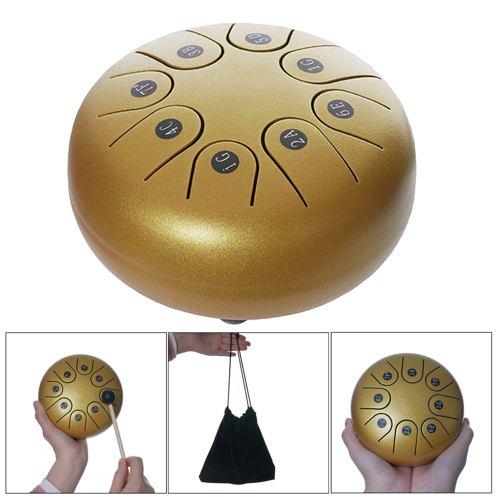 8 Notes 6' Hand Pan Tongue Drum G Key Carry Bag Notes Stickers Kids Gifts Gold
