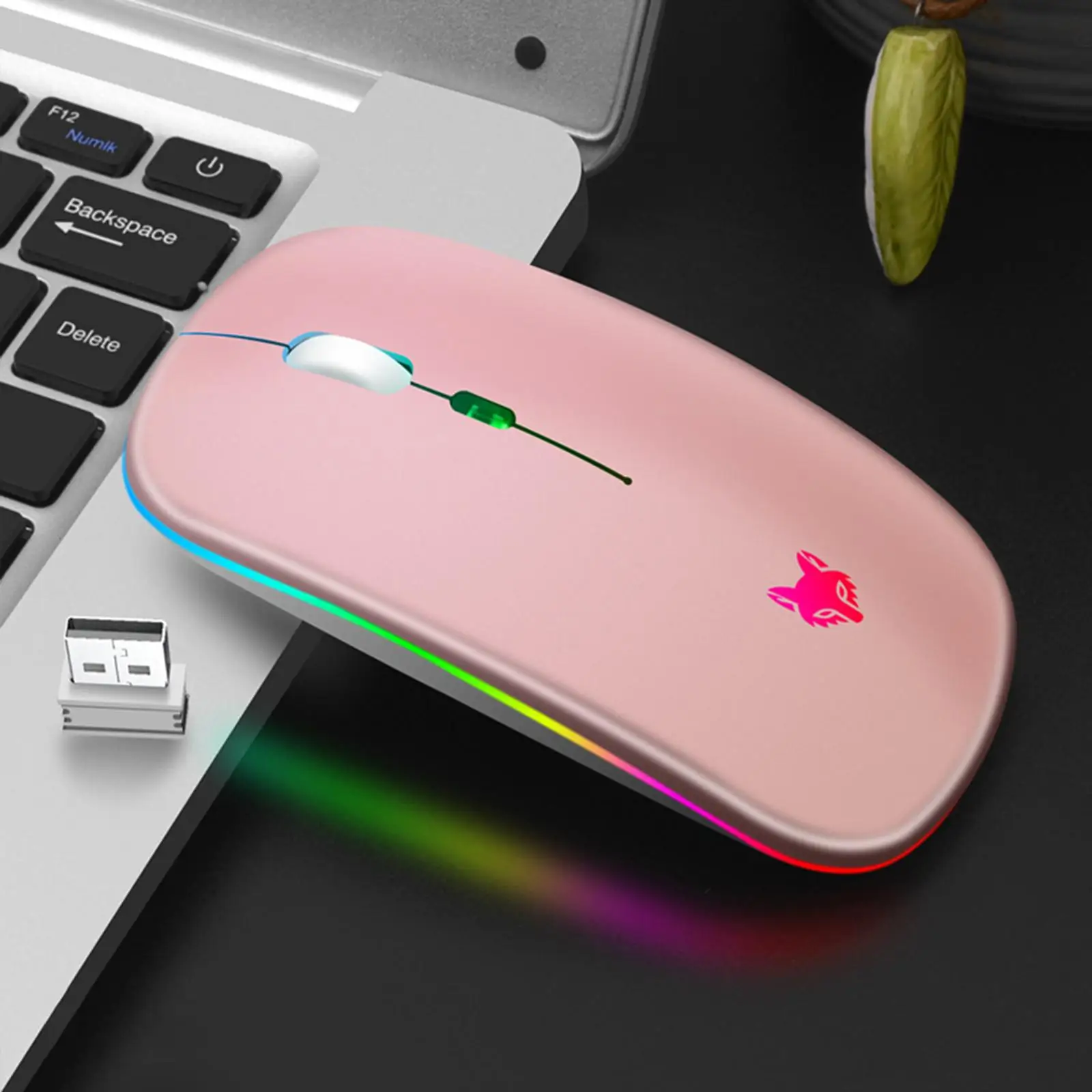 Slim LED Wireless Mouse 2.4G Luminous Ergonomic USB Rechargeable RGB Mouse for Laptop PC Mute Mice 800 1200 1600DPI Travel