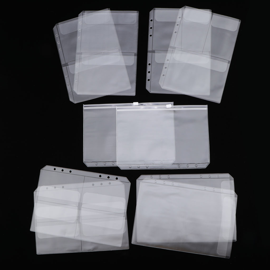 10Pcs A5 Clear PVC Binder Pockets Fit for 6 Rings Notebook Documents Cards Collection Bag