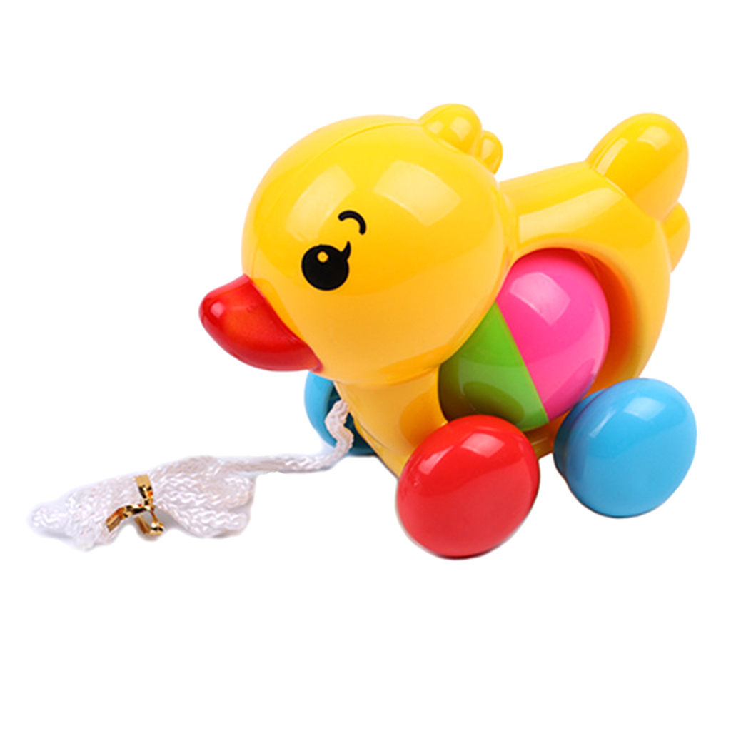 Lovely Yellow Duck Pull Along Toy, Plastic Animal Wheel with Sound Toy for Baby Toddlers Kids