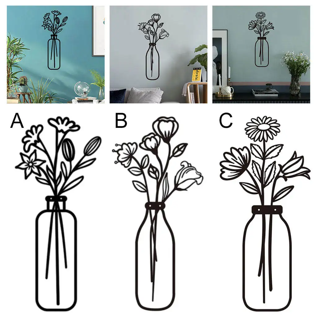 Iron Flowers Ornament Qmetalart Hanging Decorations Vase Statue Figurines Modern Home Bathroom Garden Fence Decor Gift