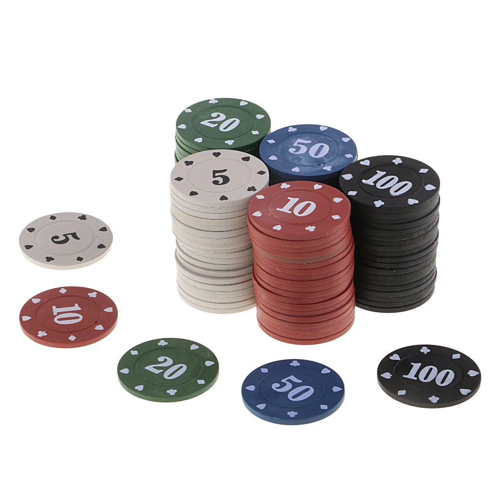 MagiDeal 100Pcs Casino Tokens Coins Round Poker Chips 5 10 20 50 100 for Gambling Toy Poker Chips Board Game Bingo Chips