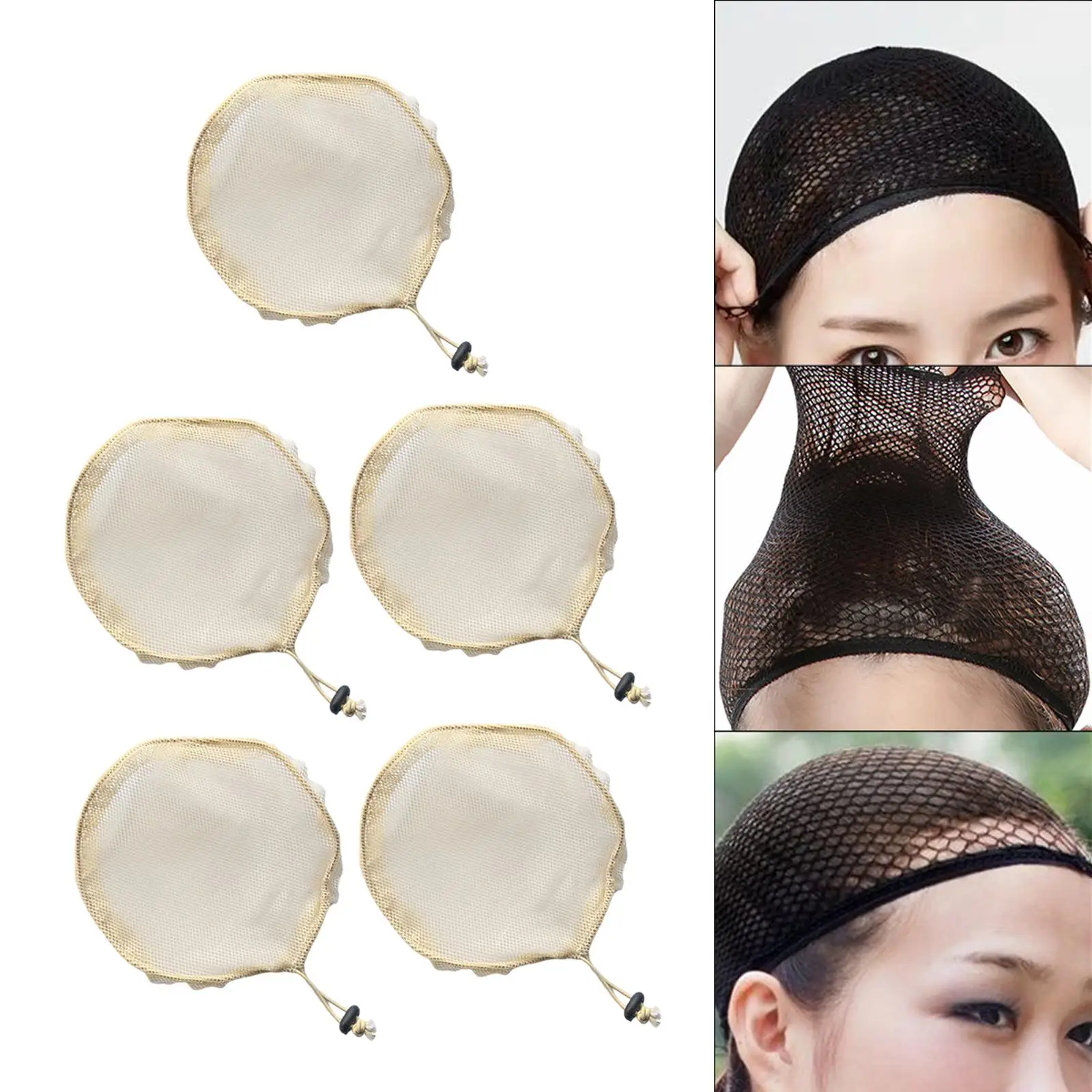 5 Pieces Wig Caps Liner Weaving Stretchy Stocking Hair Net for Halloween Cosplay Kids